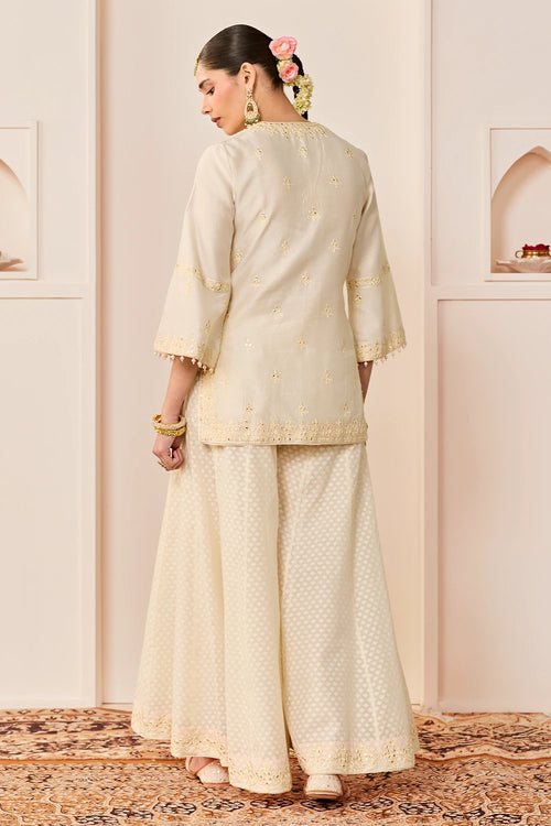 Rehma Daisy Ivory Short Kurta with Sharara and Dupatta