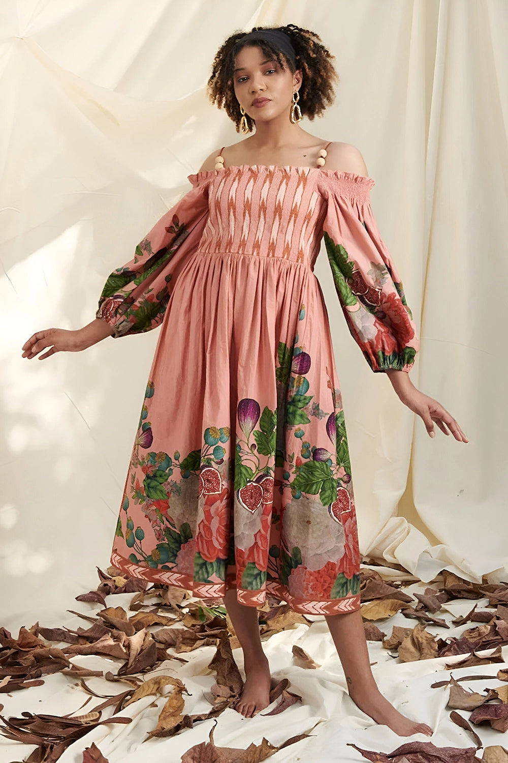 Peach Poppy Bloom Shirring Dress