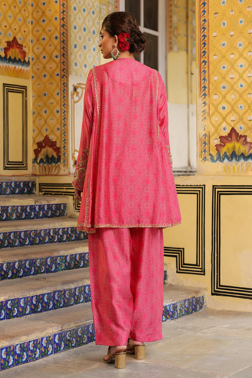 Ahista Pink Printed Pheran Short Kurta Set