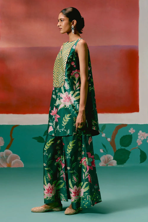 Green Chintz Sleeveless Kurta Set with Dupatta