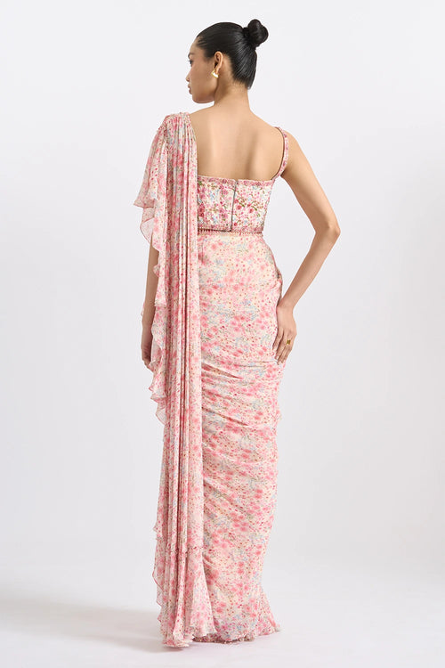 Blush Floral Ruffled Saree Set