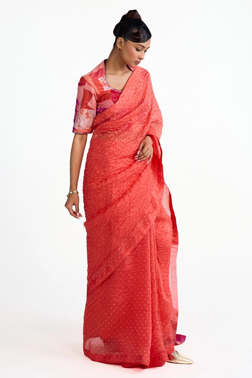 Organza Bandhani Saree with Boro Blouse