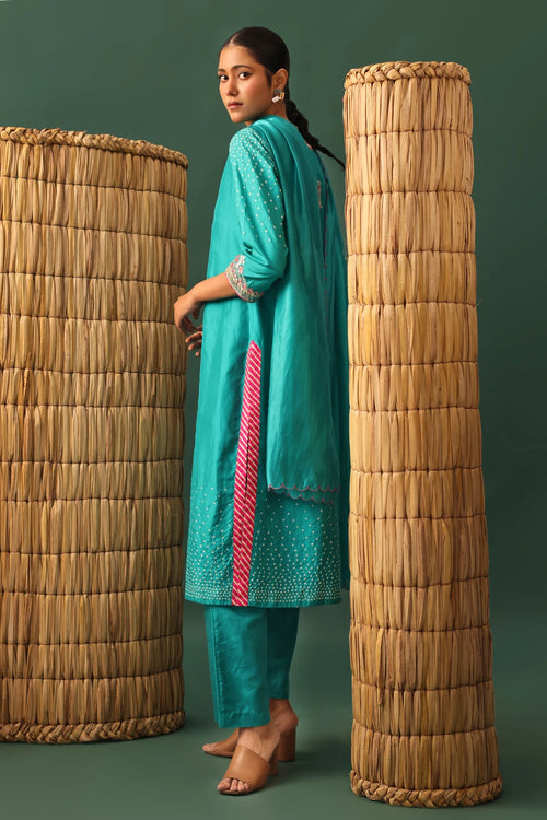 Blue Bandhani Hand Cut Gota Suit Set