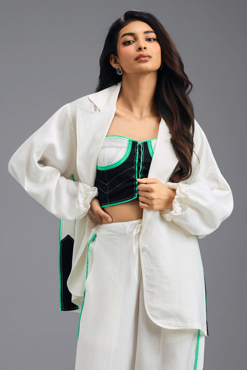 White Shirt with Neon Geometric Bustier