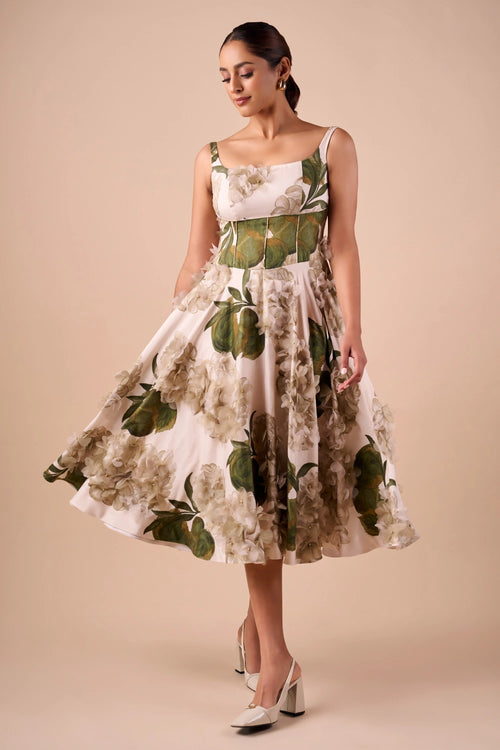 Light Hue Hydrangea Midi Dress