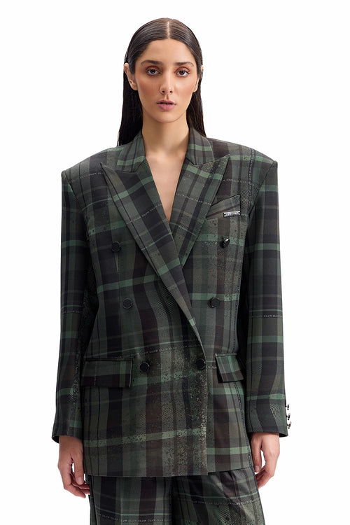 Distorted Plaid Power Blazer