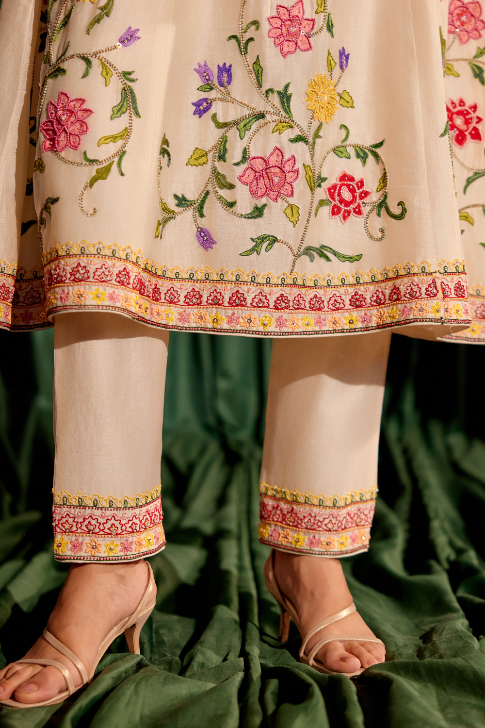 Ivory Embroidered Flared Kurta and Narrow Pant with Dupatta