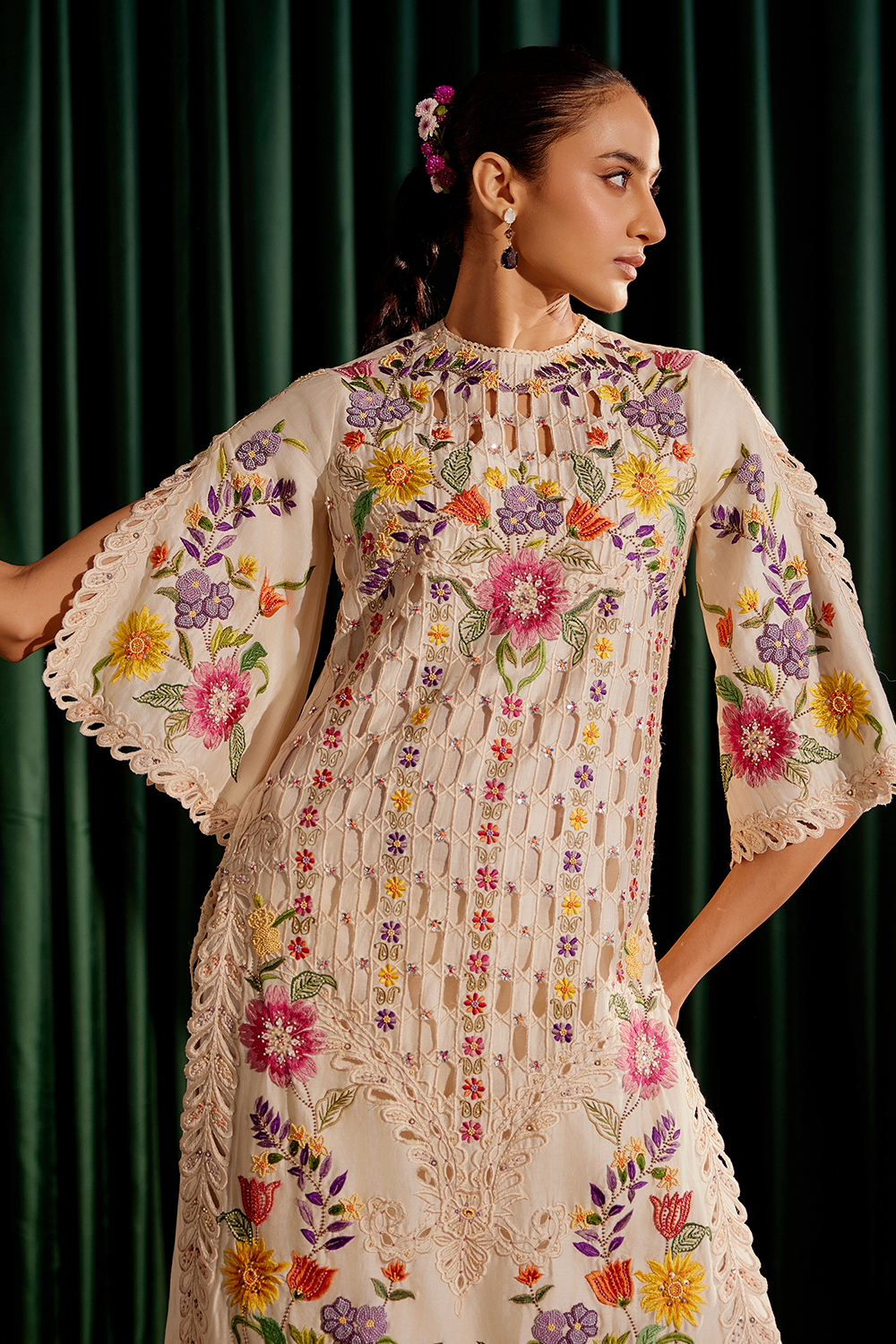 Ivory Floral Work Kurta Set with Dupatta