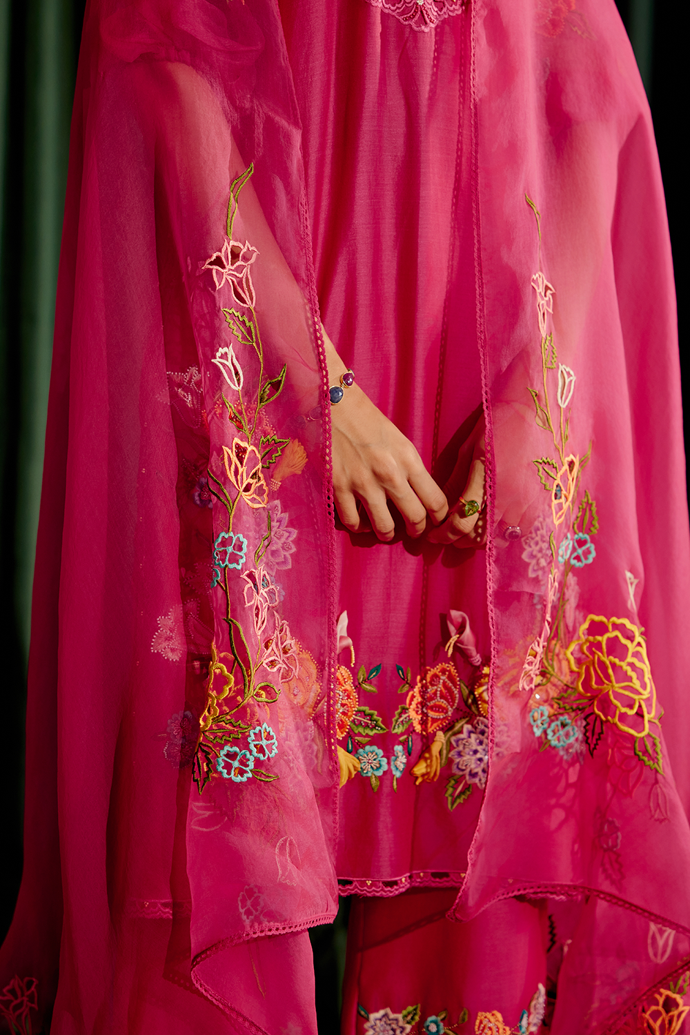 Fuchsia 3D Applique Kurta and Pant with Dupatta