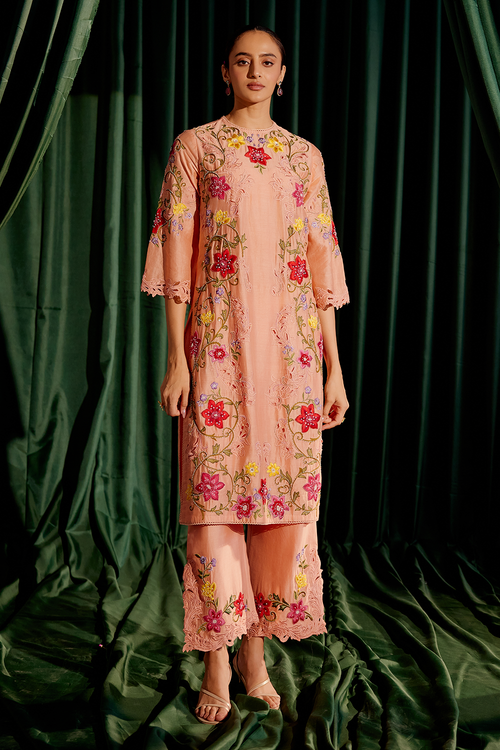 Apricot Multicolor Floral Kurta Set