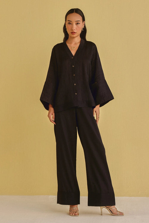 Indigo Pintuck Turnover Palazzos