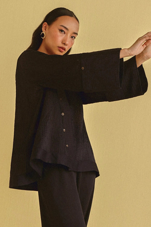 Indigo Turnover Sleeves Pintuck Jacket