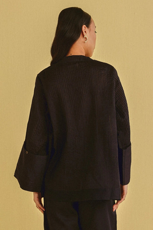 Indigo Turnover Sleeves Pintuck Jacket