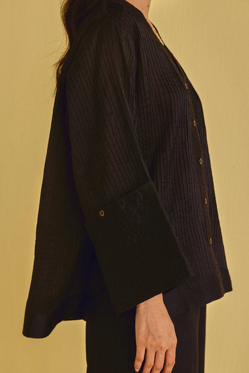 Indigo Turnover Sleeves Pintuck Jacket With Palazzos