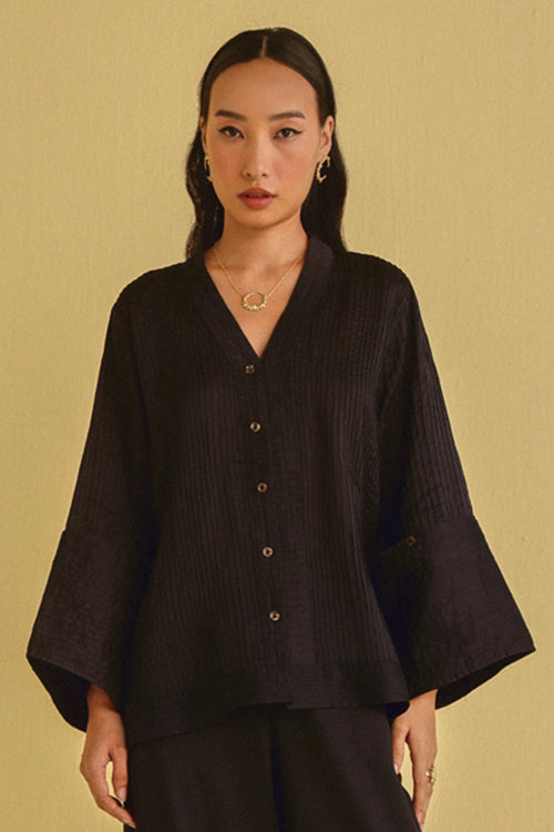 Indigo Turnover Sleeves Pintuck Jacket