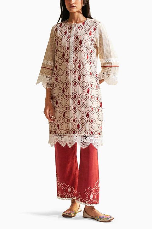 Maroon Moonga Kurta Set