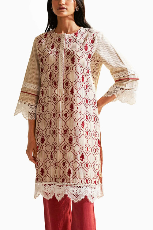 Maroon Moonga Kurta Set