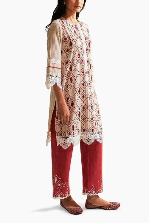 Maroon Moonga Kurta Set