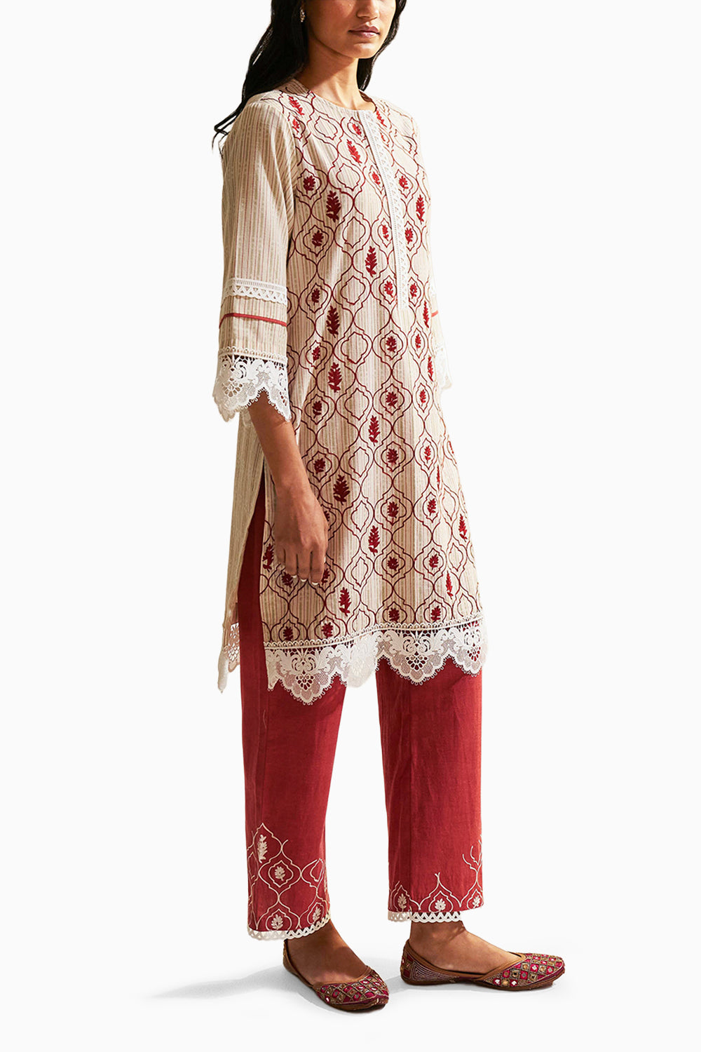 Maroon Moonga Kurta Set