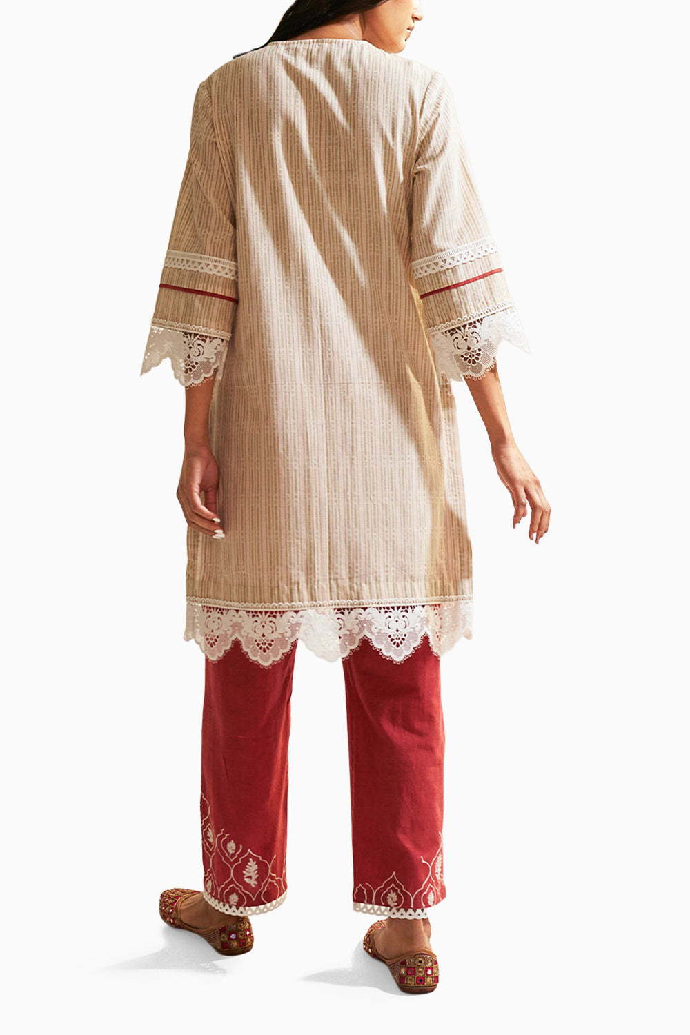 Maroon Moonga Kurta Set