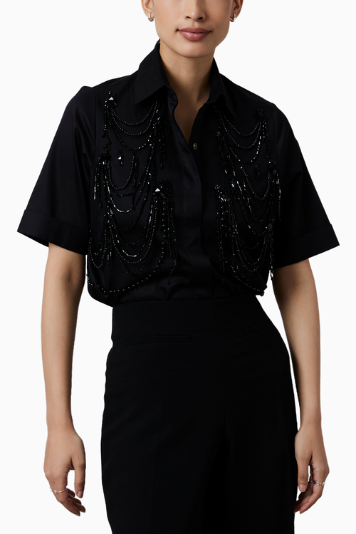 Black Fringe Pannel Shirt