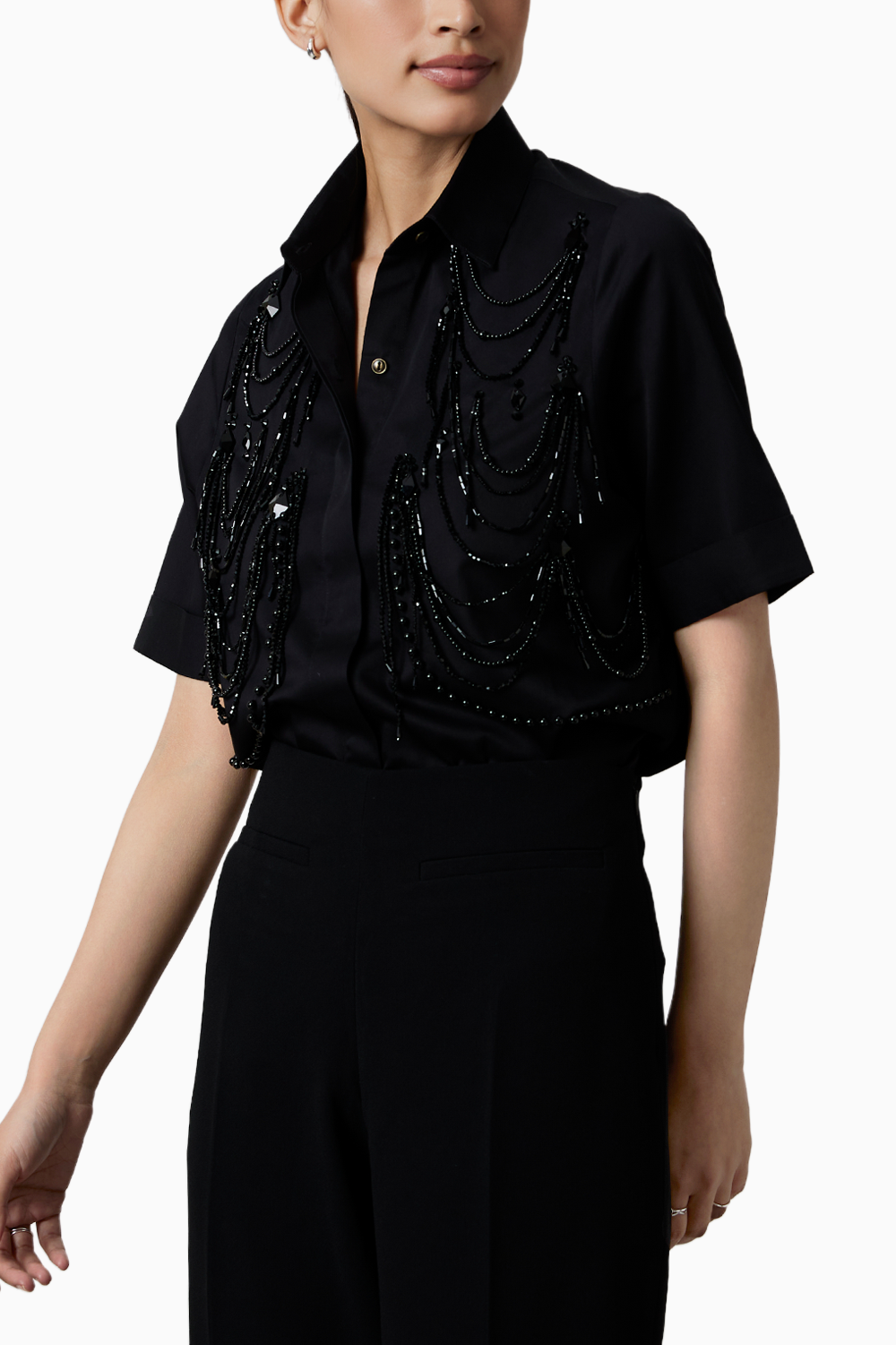 Black Fringe Pannel Shirt