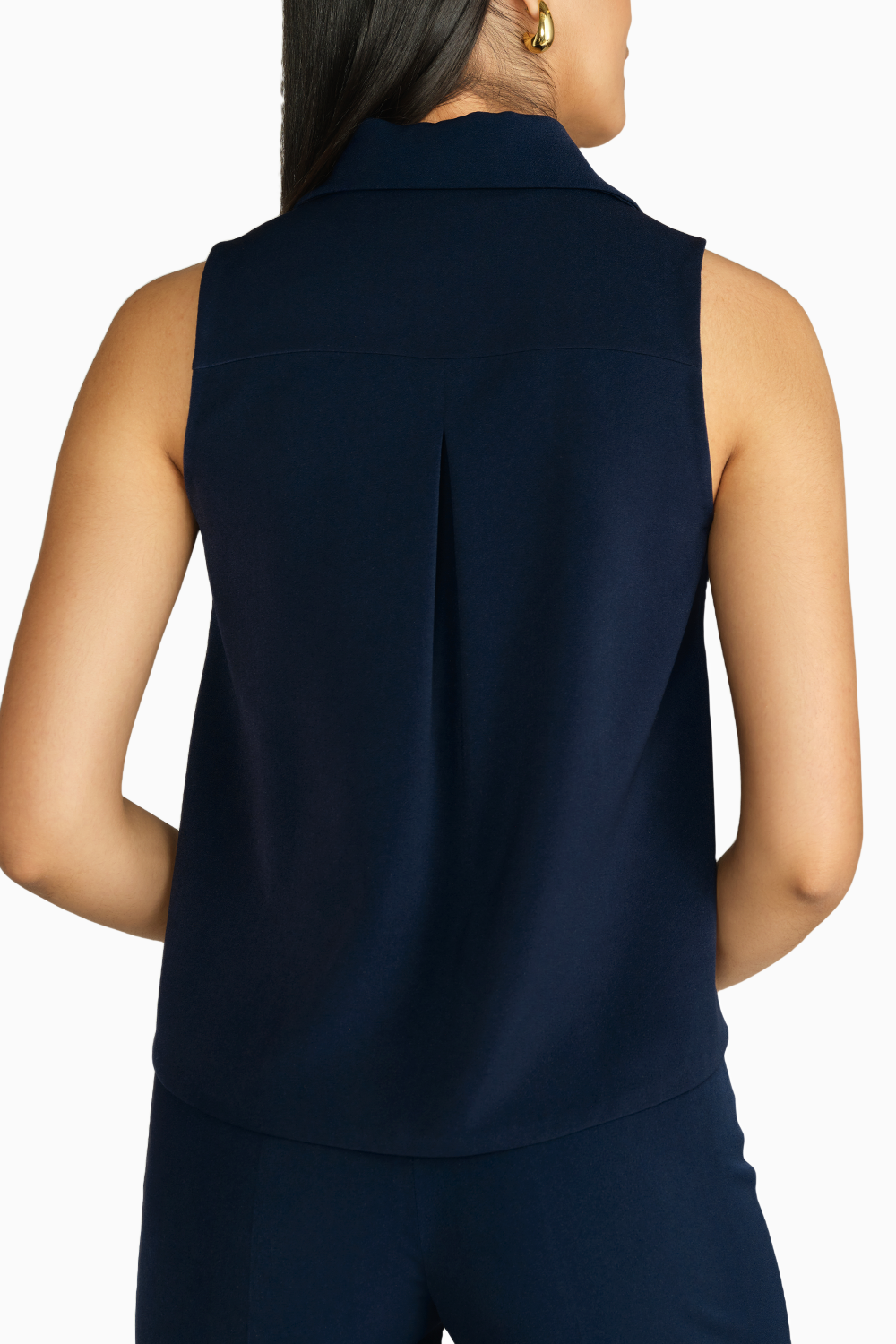 Navy Blue Stretch Suiting Sleeveless Top