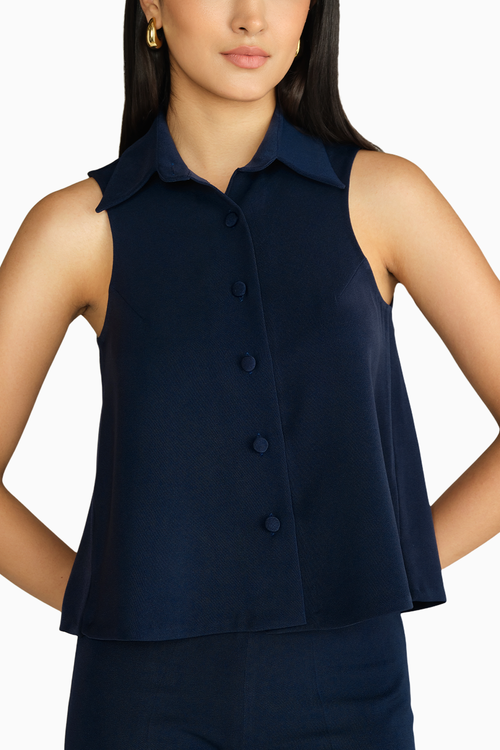 Navy Blue Stretch Suiting Sleeveless Top
