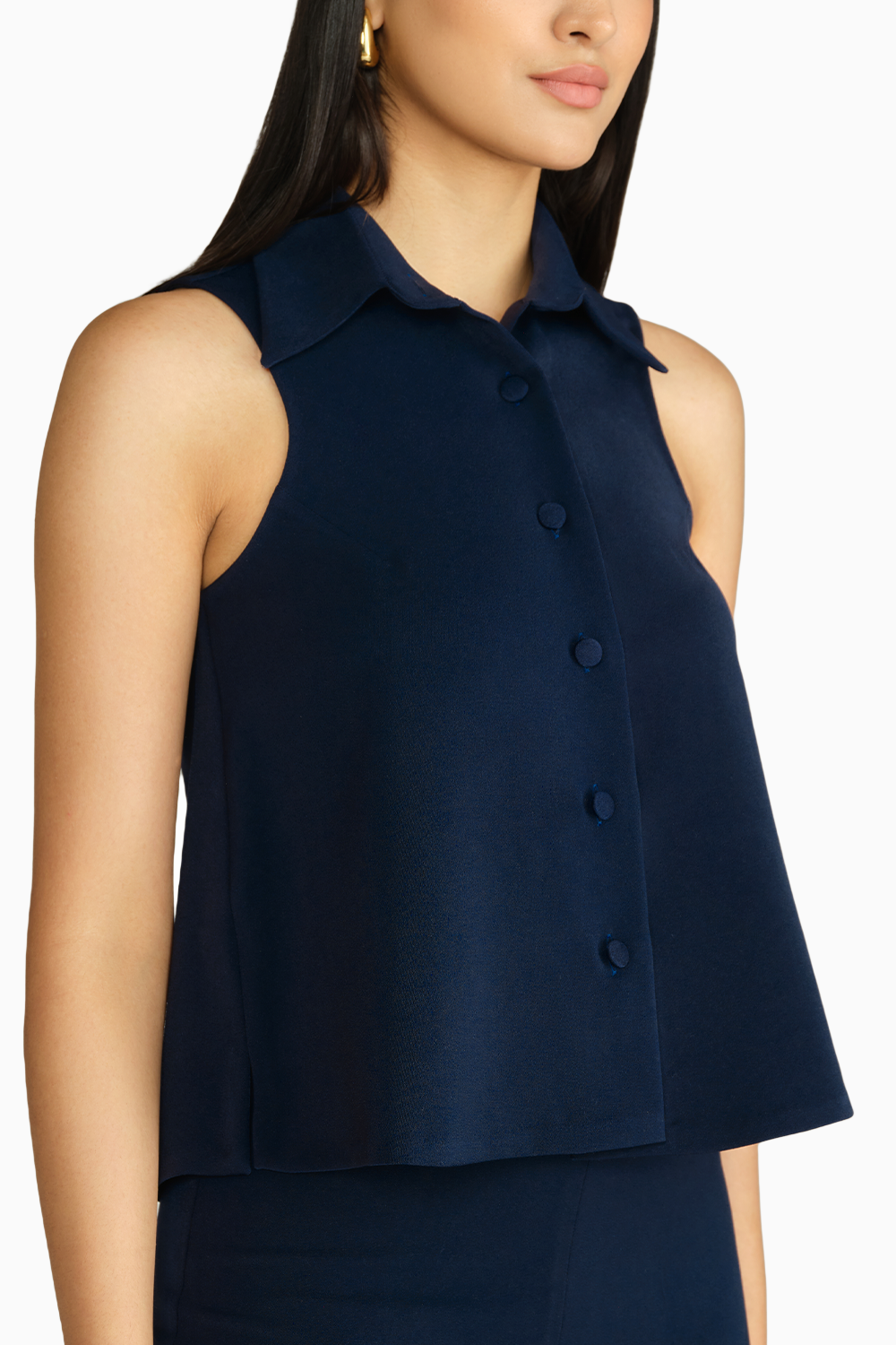 Navy Blue Stretch Suiting Sleeveless Top