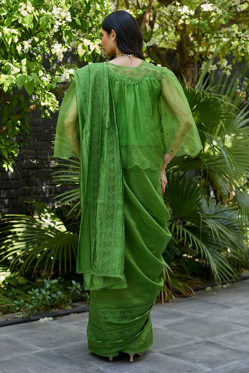 Wander Trail Green Embroidered Saree With Blouse