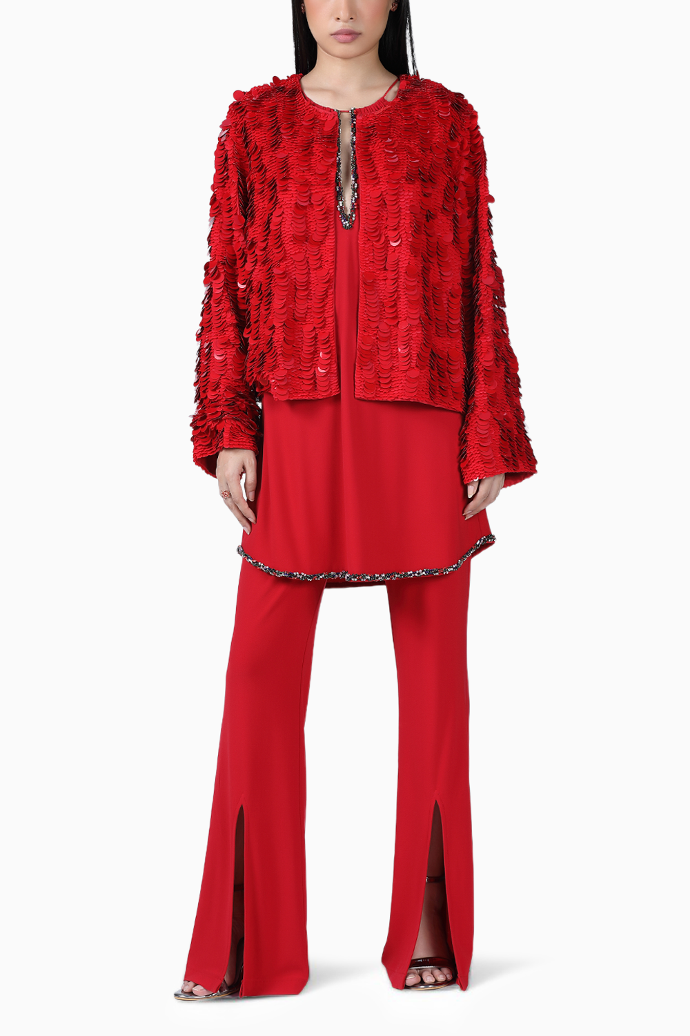 Red Sequins Leela Jacket Set