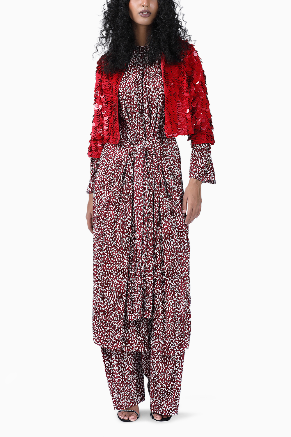 Leo Red Co-ord Set With Sequin Jacket