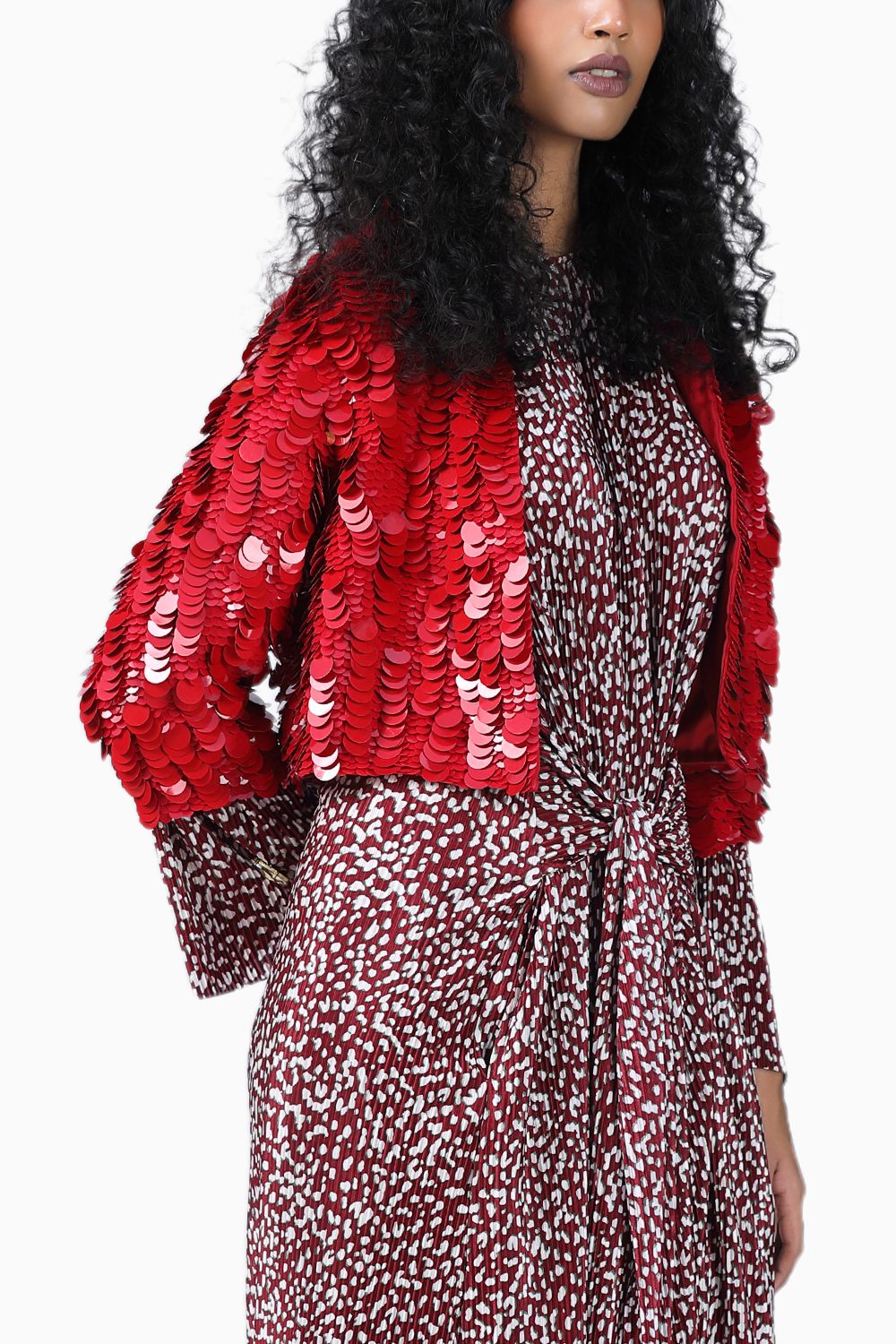 Leo Red Co-ord Set With Sequin Jacket