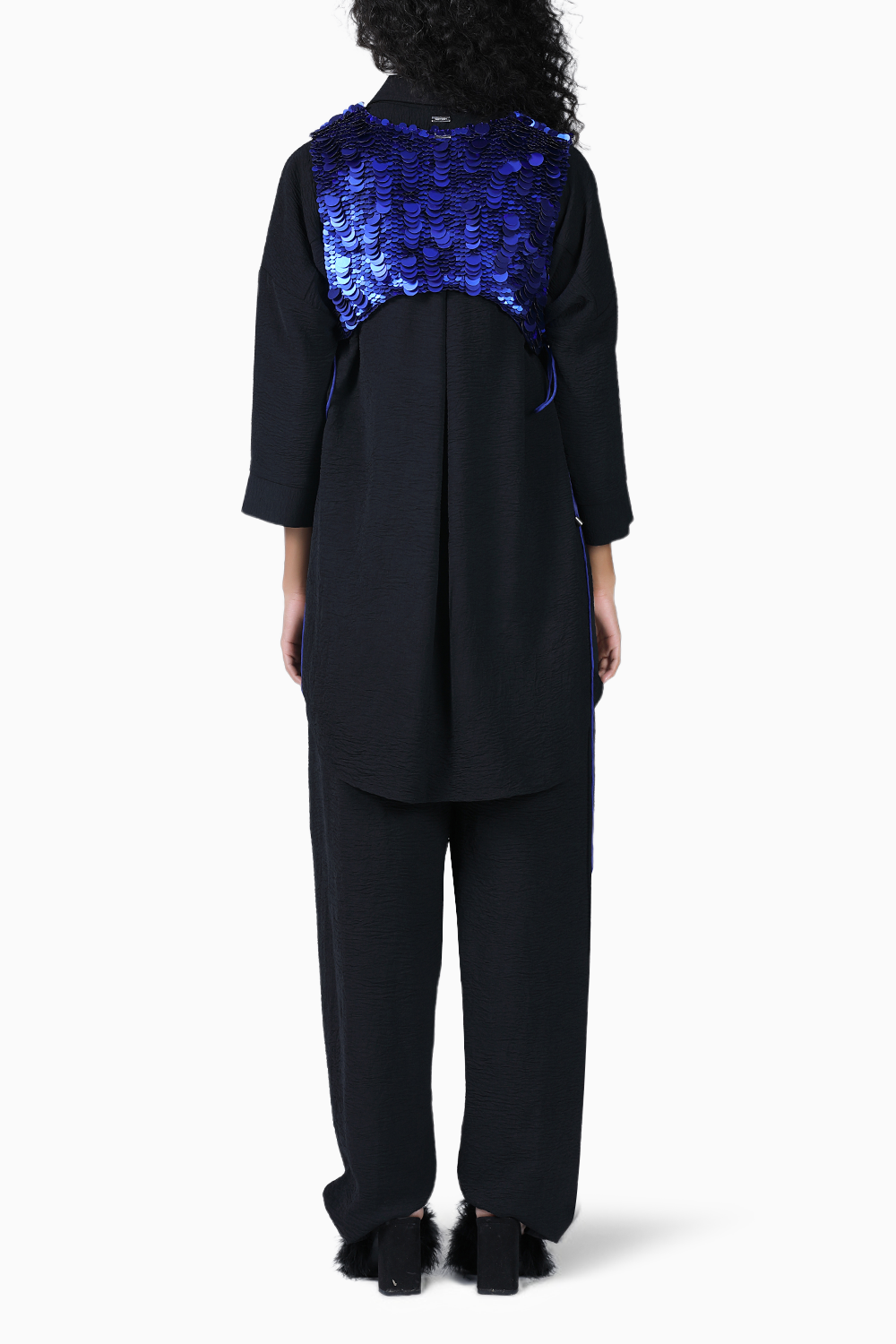 Black Moka Kurta Set with X Overlay