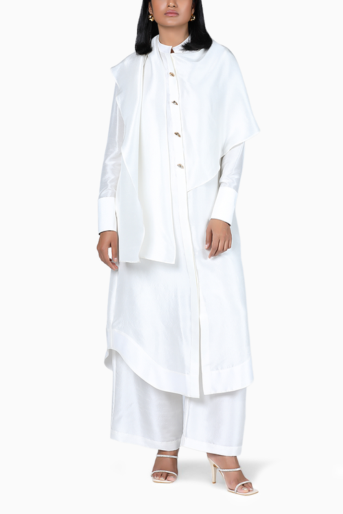 White Silk Maxi Scarf Set