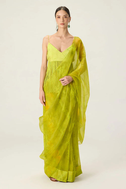 Lime Greenraven Blouse With Agatha Sari