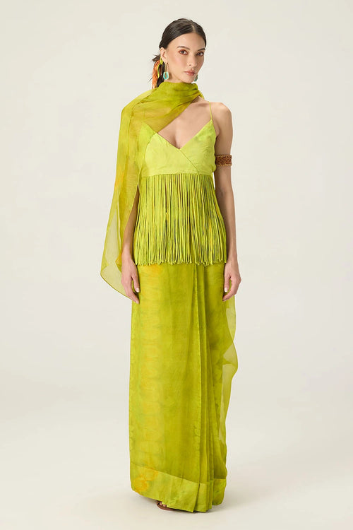 Lime Greenraven Blouse With Agatha Sari