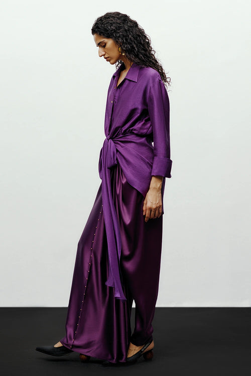 Purple Rue Shirt With Voile Dhoti Pants