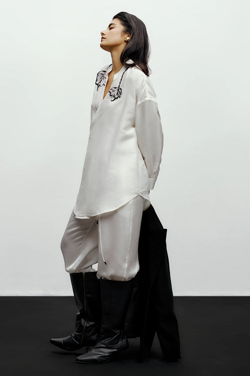 White Flora Shirt With Pj Pants