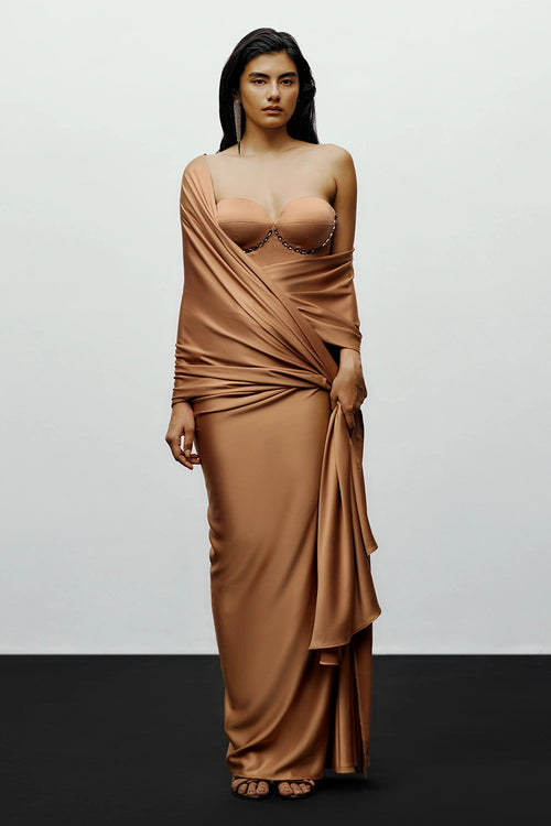 Copper Kaai Sari With Mk Corset