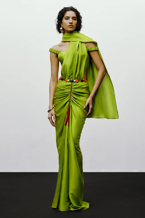 Lime Green Ray Sari With Camila Blouse