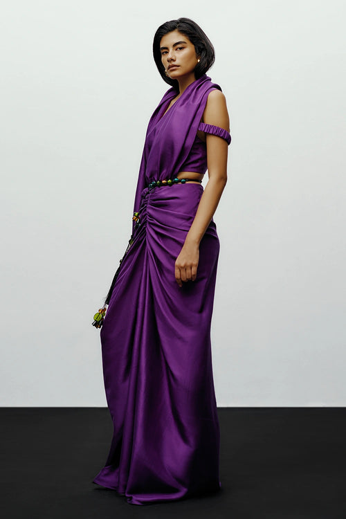 Purple Ray Sari With Purple Camila Blouse