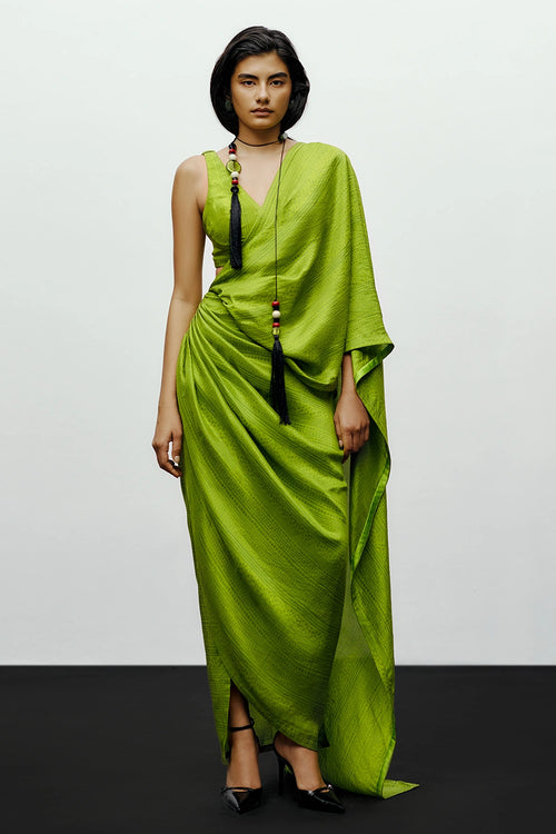 Lime Green Mose Sari With Gilly Blouse