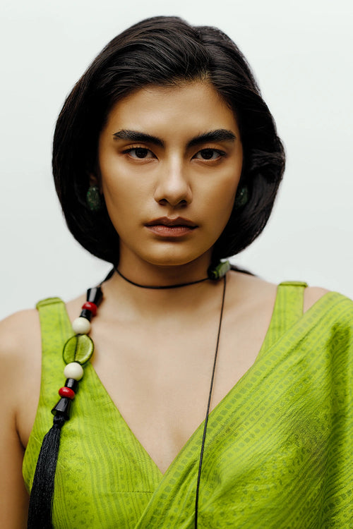Lime Green Mose Sari With Gilly Blouse