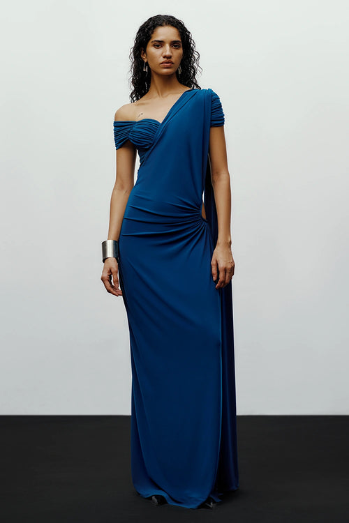 Teal Mule Saree With Feona Blouse