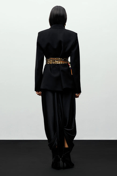 Black Sk Blazer With Black Ash Dhoti Pants