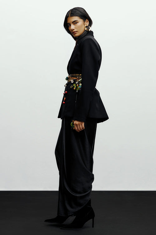 Black Sk Blazer With Black Ash Dhoti Pants