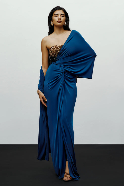 Teal Knot Sari With Zeen Blouse