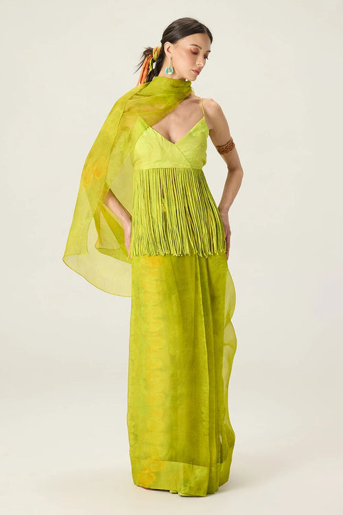 Lime Greenraven Blouse With Agatha Sari