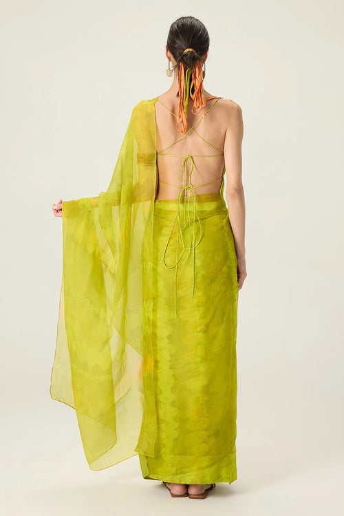 Lime Greenraven Blouse With Agatha Sari